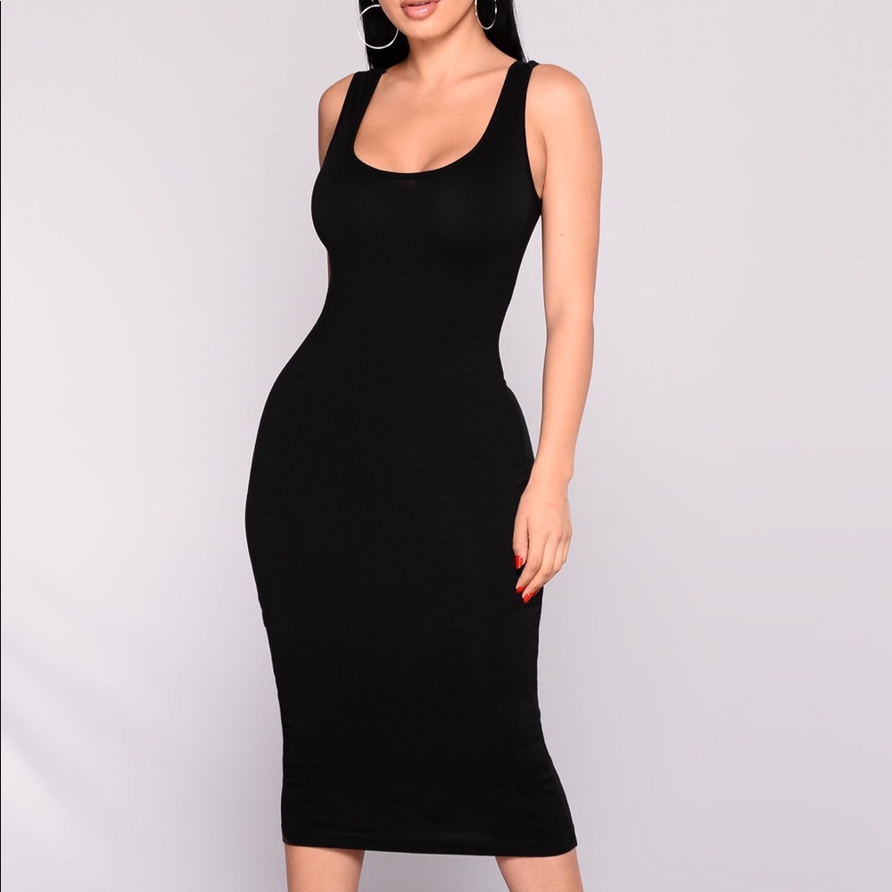 Fashion Nova Black Midi Bodycon Dress